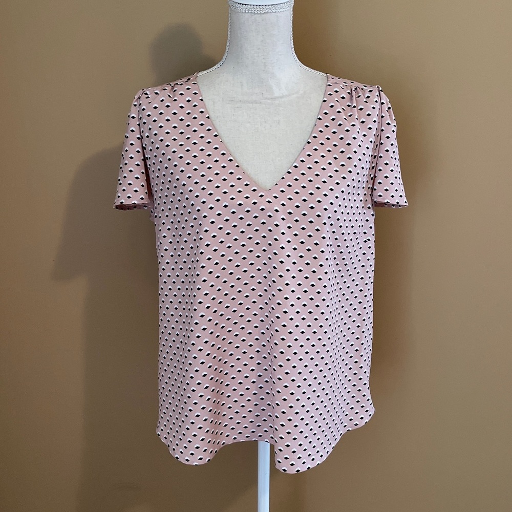 A New Day XXL Light Pink Geometric Print Short Sleeve Blouse